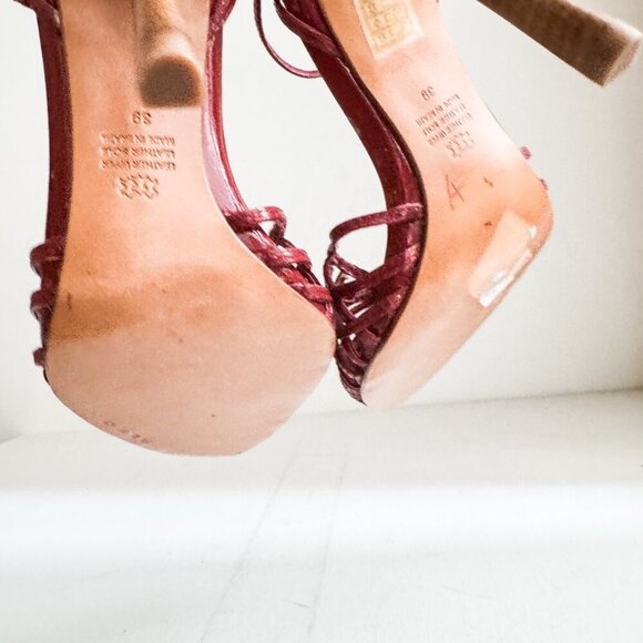 Vintage Aldo Leather Red Strappy Sexy High Heels 39 - Picture 9 of 13